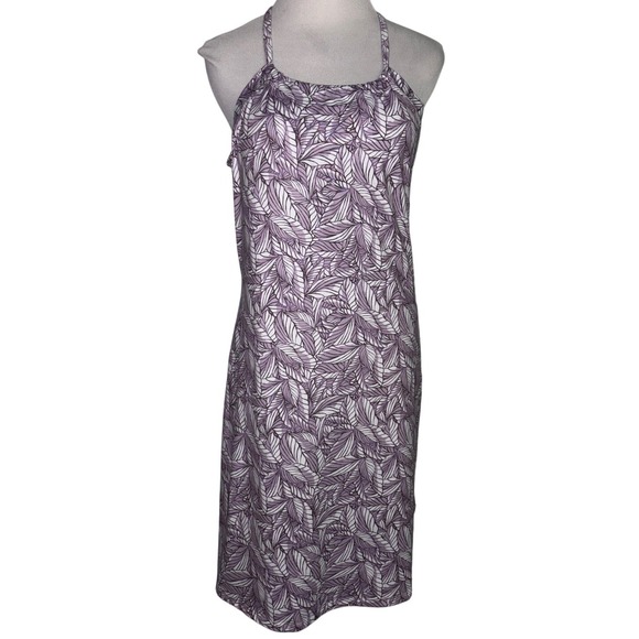Eddie‎ Bauer Halter Sundress S Purple Leaf Print Sleeveless Casual Travel Beach - Picture 1 of 8
